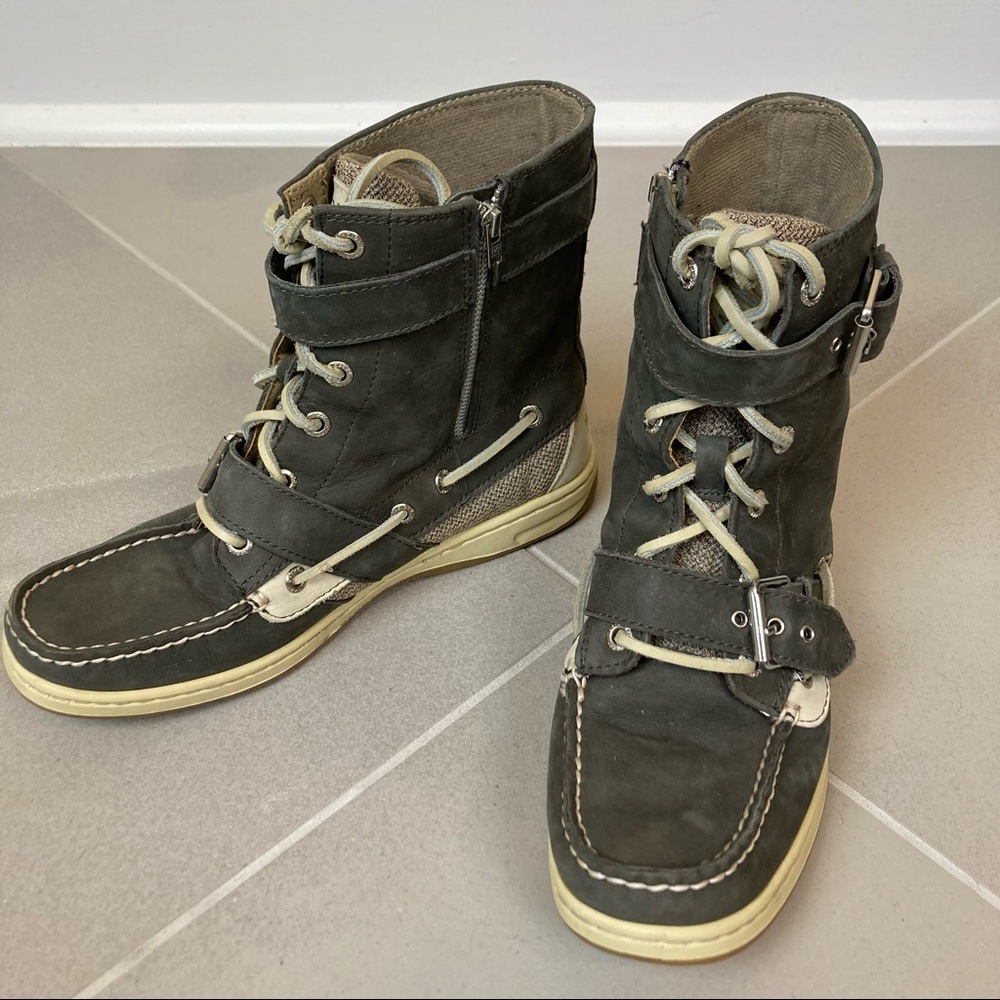 Sperry Top Sider 9289414 Women’s Gray Leather Buckle Zip High Top Ankle boots 7.